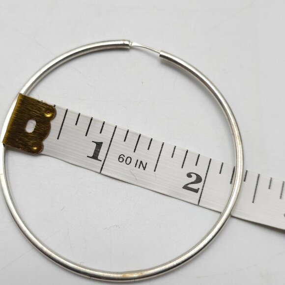 Sterling Silver Hoop Earrings 2.25" Diameter Round Shape Classic Design 7.1g - Picture 5 of 5